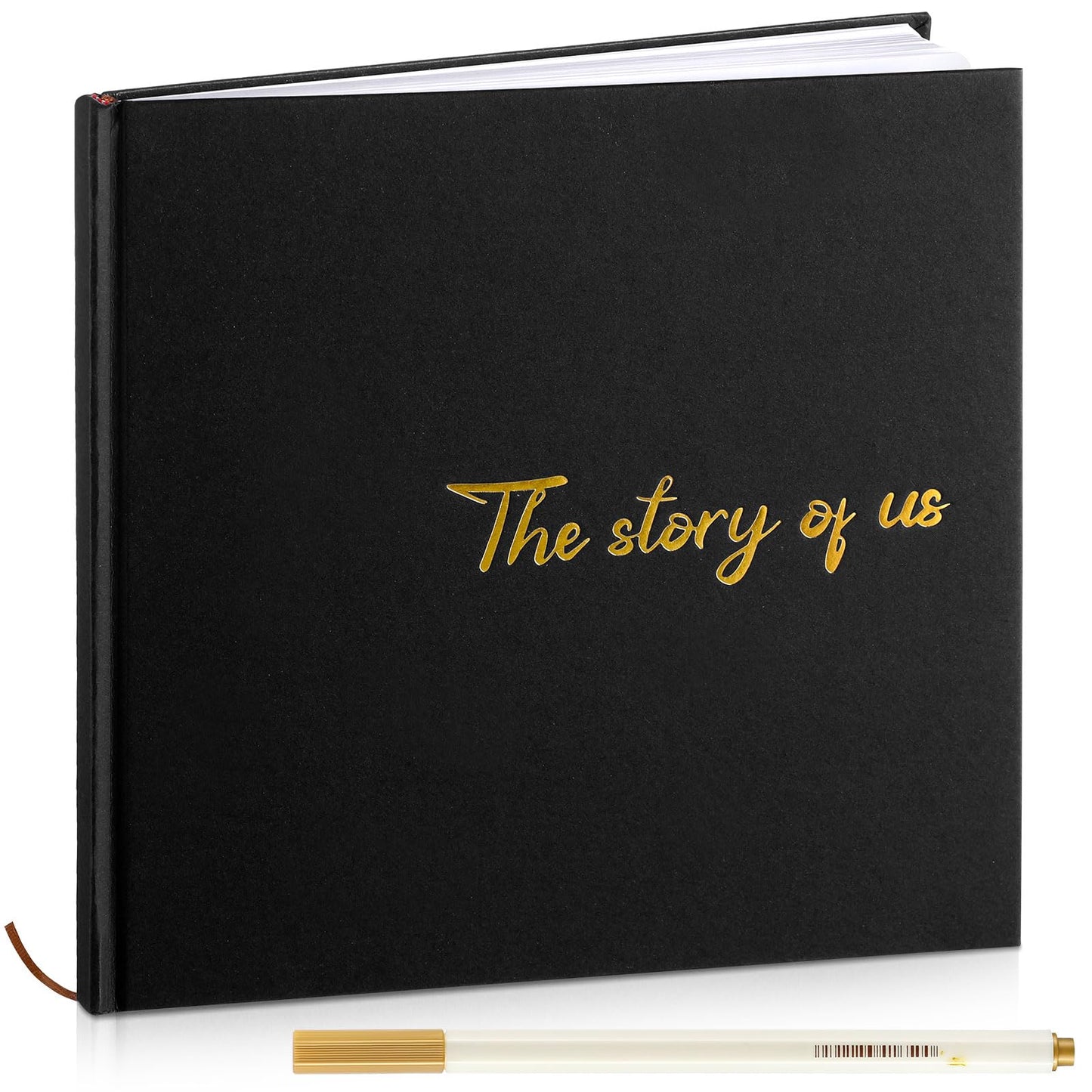 Colarr Hardcover Couples Scrapbook 144 Pages 8.7 x 8.7" Wedding Couples Photo Album Scrapbook Journal for 1 Year Wedding Memory Anniversary Photo Book Gift with 2 Markers(Black)