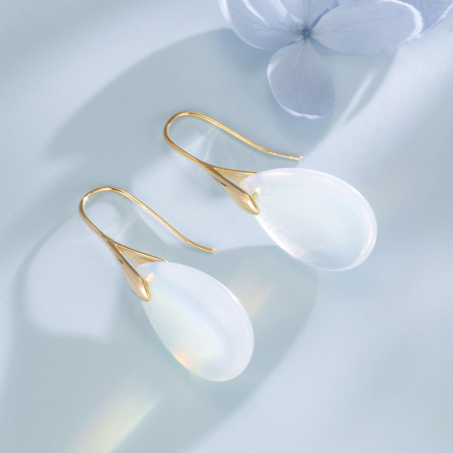 SELOVO Created-Opal Stone Fishhook Dangly Drop Earrings for Women Gold Tone