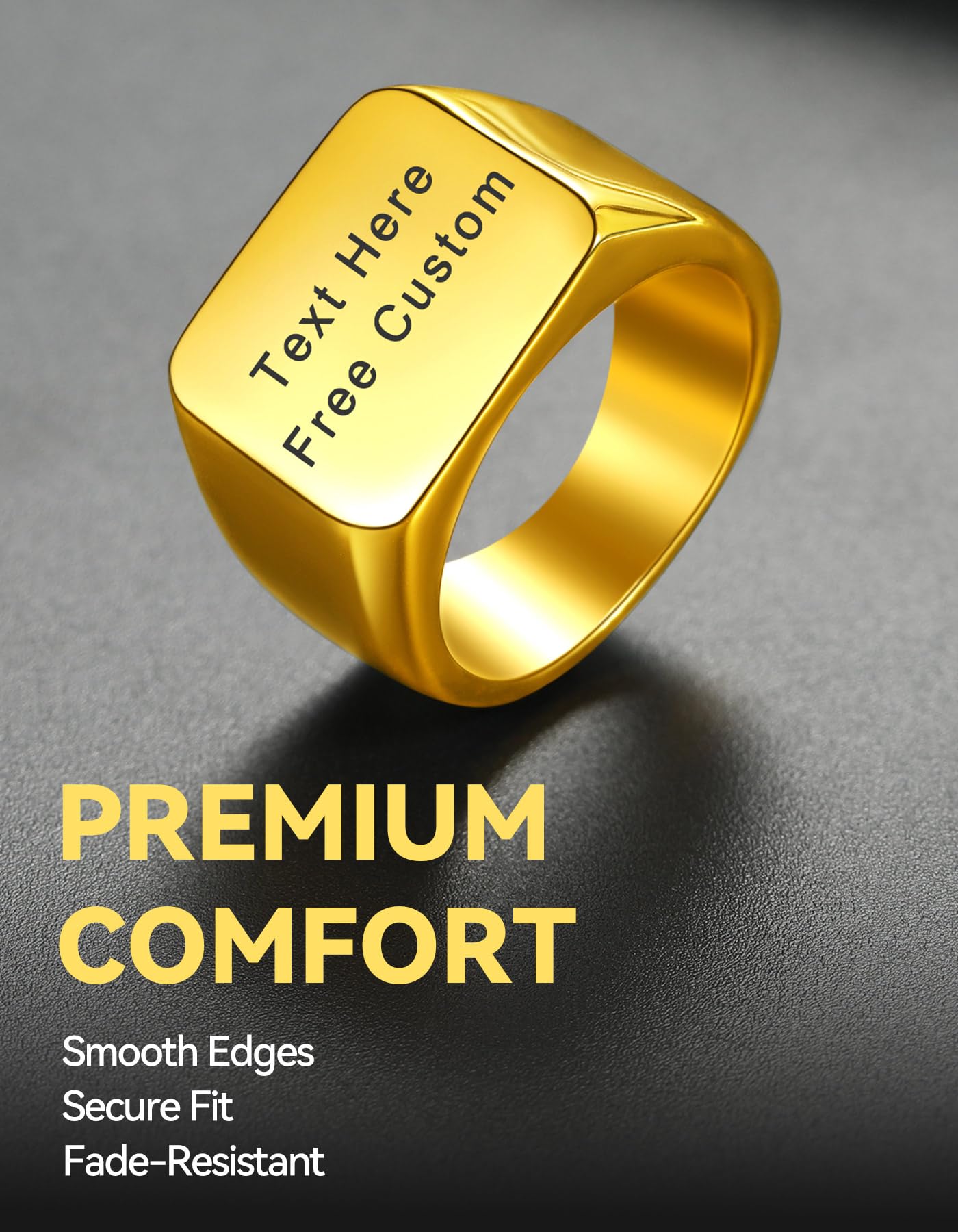 ChainsHouse Personalized Signet Biker Rings Solid Polished 18K Gold Ring for Men, Size 14