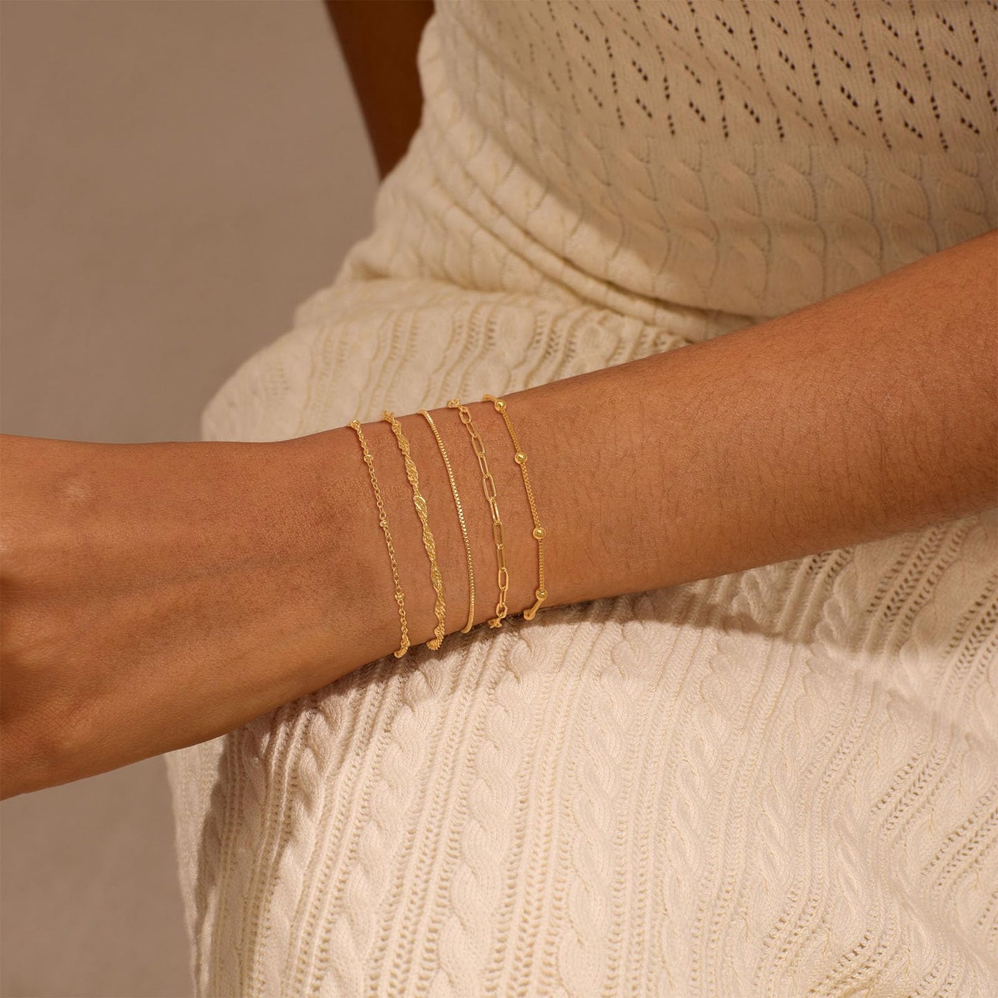 Gold Bracelets for Women, Dainty 14K Gold Plated Bracelet Stack for Women Trendy CZ Tennis Paperclip Cuban Chain Stackable Adjustable Waterproof Link Bracelet Jewelry Set Fashion Accessories Gifts