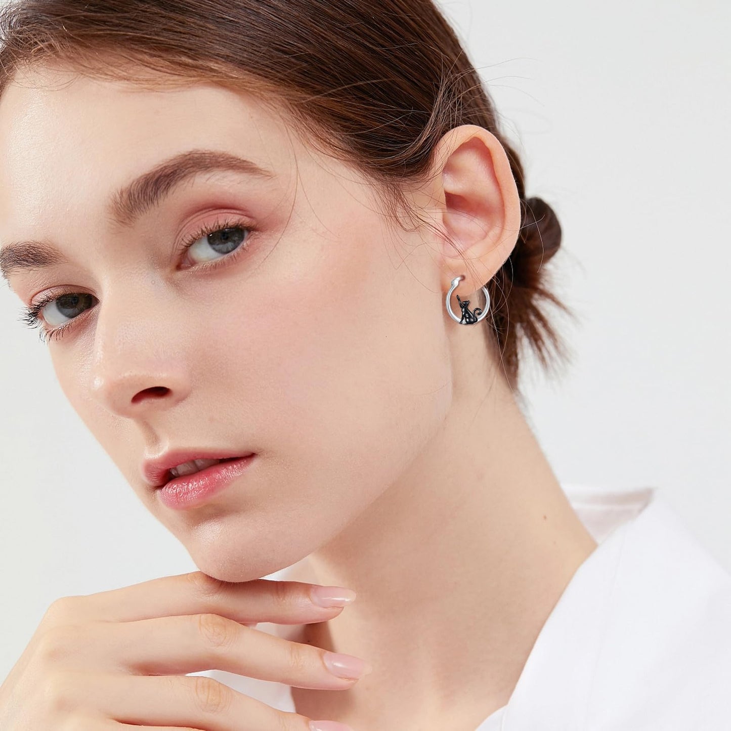 Black Cat Earrings for Women Girls 925 Sterling Silver Hypoallergenic Cute Hoop Earrings for Sensitive Ears Jewelry Graduation Gifts for Cat Lovers