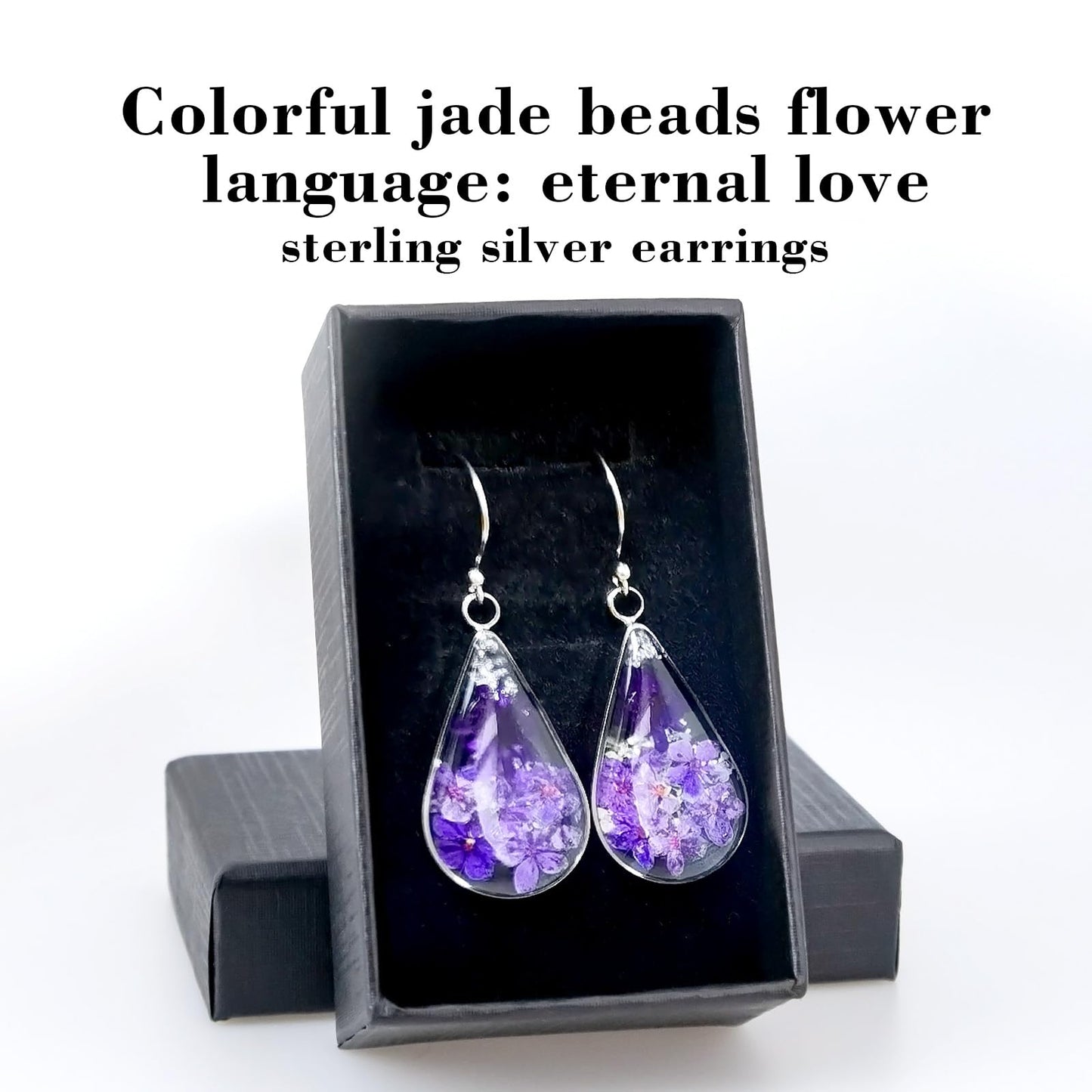 925 Sterling Silver Pressed Flower Teardrop Earrings,Hypoallergenic Women's Jewelry Gift for Mom,Handmade natural dried flower teardrop earrings Jewelry Gift for women