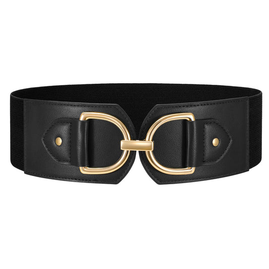 WERFORU Women Elastic Wide Waist Belts for Dresses Fashion Wide Stretchy Belts for Women Big Gold Buckle Thick Dress Belt, A-Black-gold buckle, M: Fit Waist Size 32"-35"