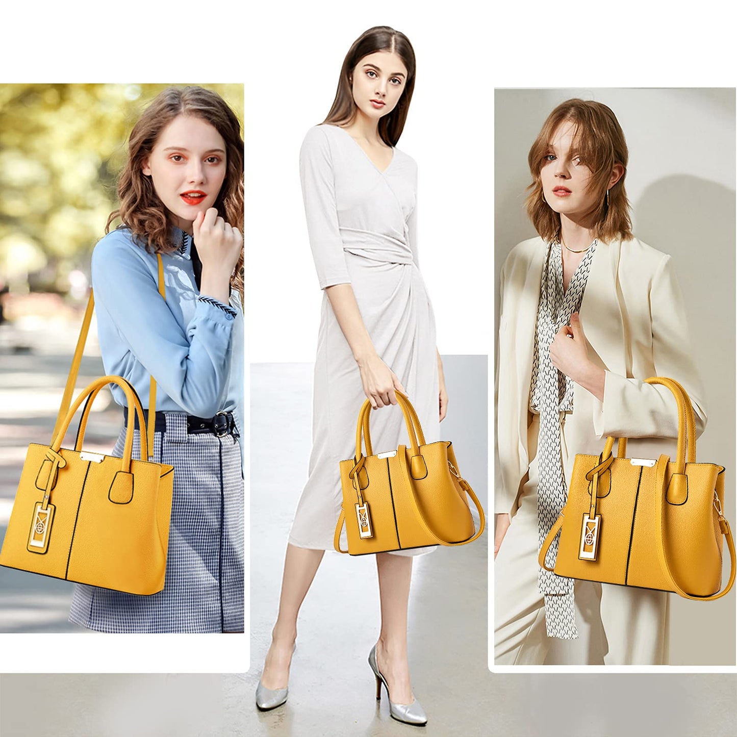 CHICAROUSAL Purses and Handbags for Women Leather Crossbody Bags Women's Tote Shoulder Bag (Yellow)