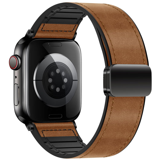 Qimela Magnetic Leather Strap Compatible with Apple Watch Band 38mm 40mm 41mm 42mm 44mm 45mm 46mm 49mm for Men Women,Top Grain Genuine Leather Wristband for iWatch Series 10 9 8 7 6 5 4 3 Ultra 2 1 SE