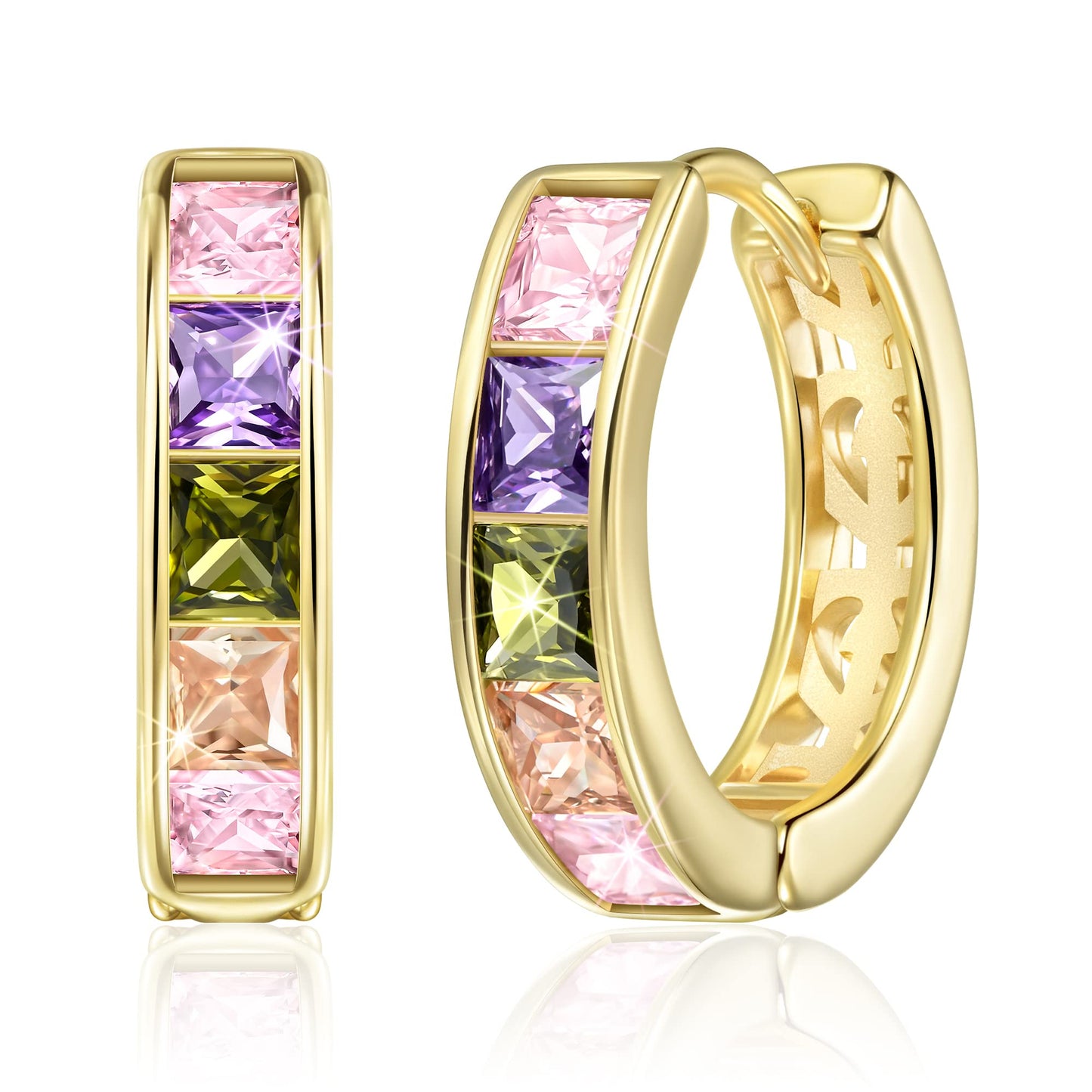 Linawe Gold Hoop Earrings for Women Trendy, Cubic Zirconia Rainbow Earrings, Tiny Mini Small Huggie Earrings, Safety Pin Flat Back Stud Earrings, Tragus Piercing Jewelry
