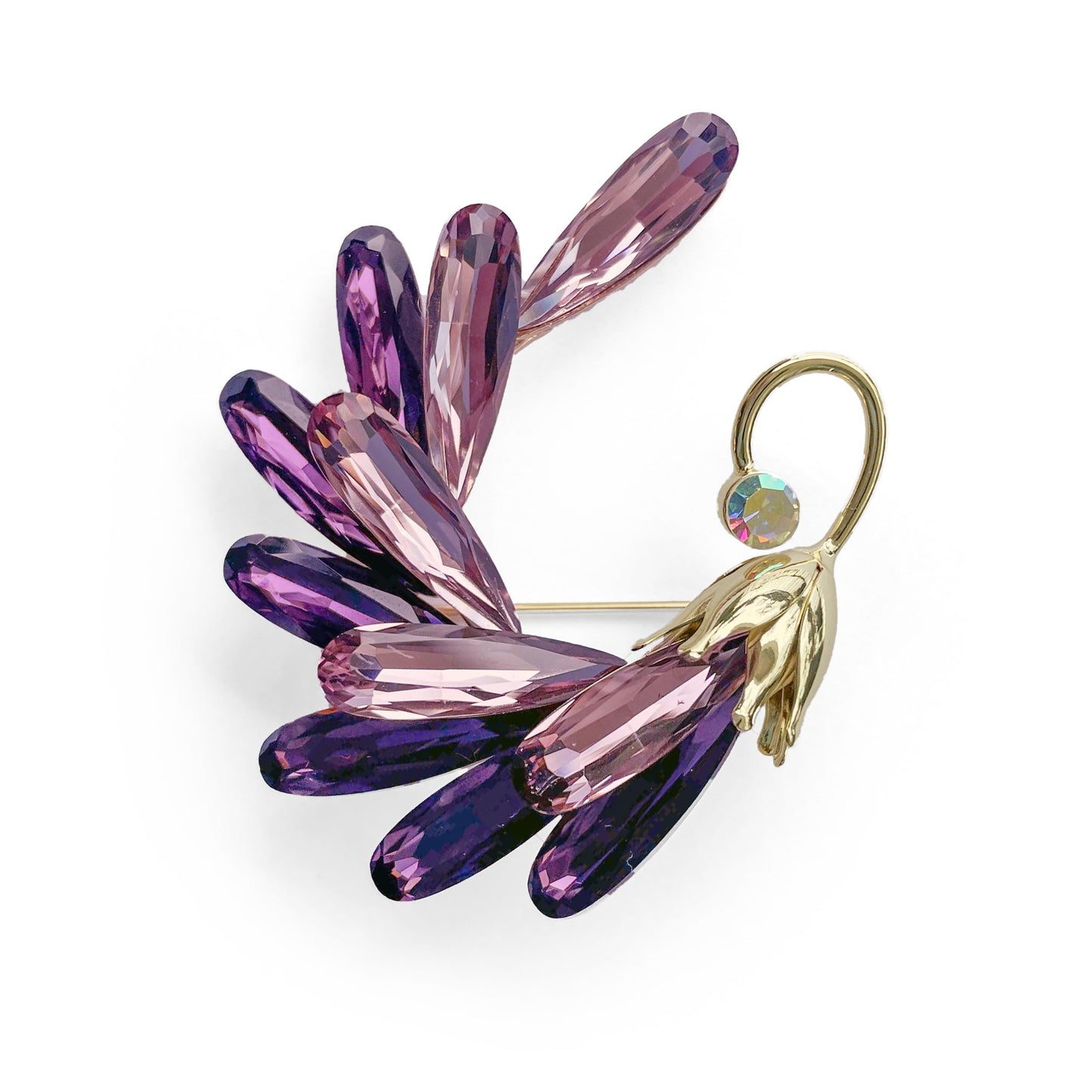 SinglinArt Brooches for Women Girls Purple Flower Rhinestone Crystal Jewelry