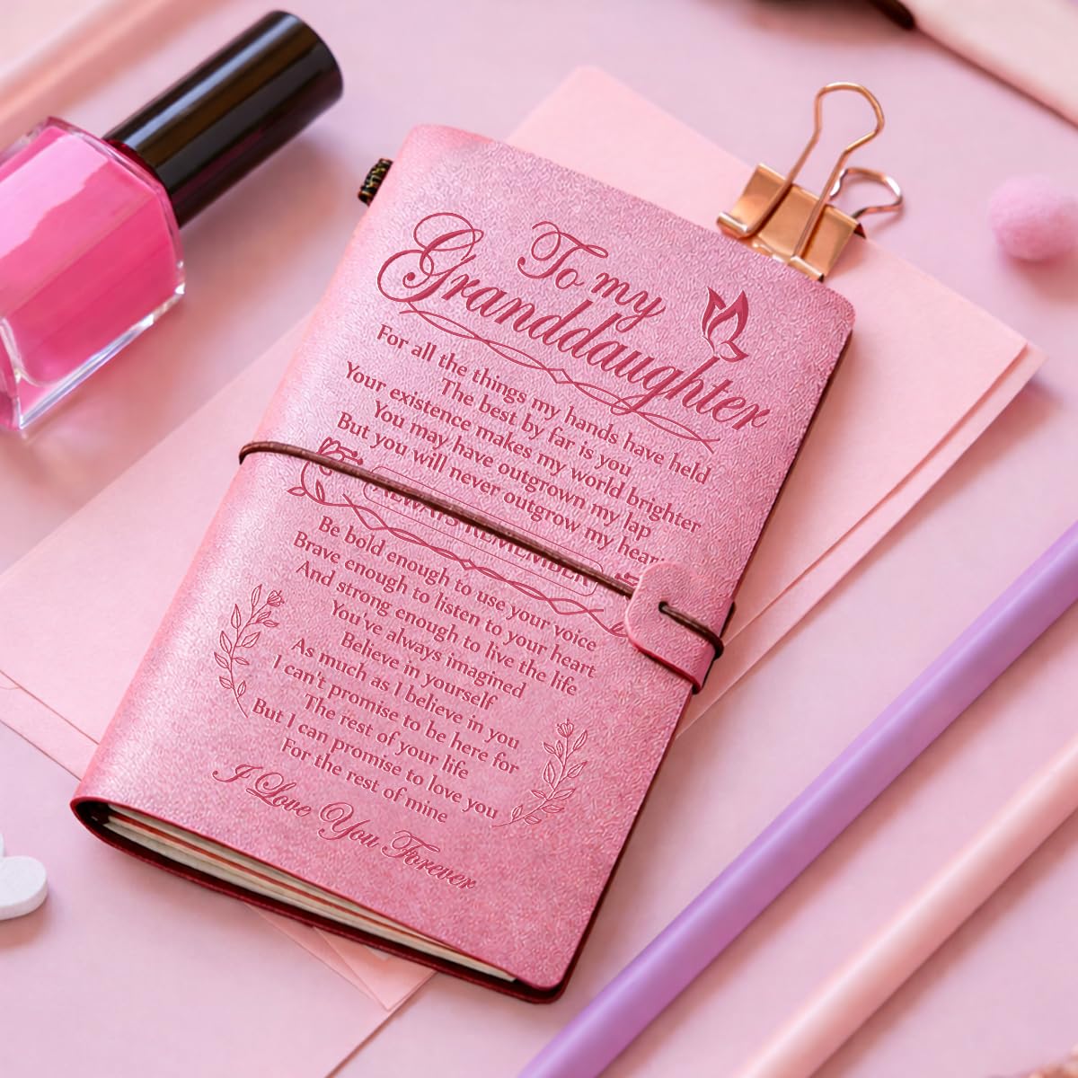 Hiipeenow Granddaughter Gifts from Grandma, To My Granddaughter Leather Travel Journal 140 Pages, Valentines Day Birthday Christmas Graduation Back to School Gift for Granddaughter