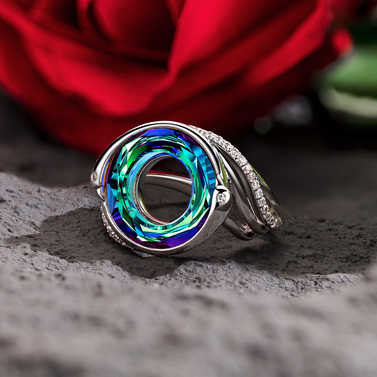 Kate Lynn Rise From the Ashes Adjustable Phoenix Rings, Statement Cocktail Ring Made with Crystals from Austria, Packaged with Jewelry Box, Birthday Gift Christmas Gift for Women, Symbol of Luck and Renewal (Bermuda Blue)