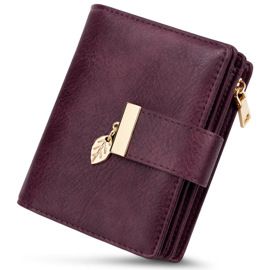 HUANLANG Small Wallets for Women Rfid Blocking Leather Bifold Credit Card Holder Ladies Wallet Zipper Pocket with ID Window