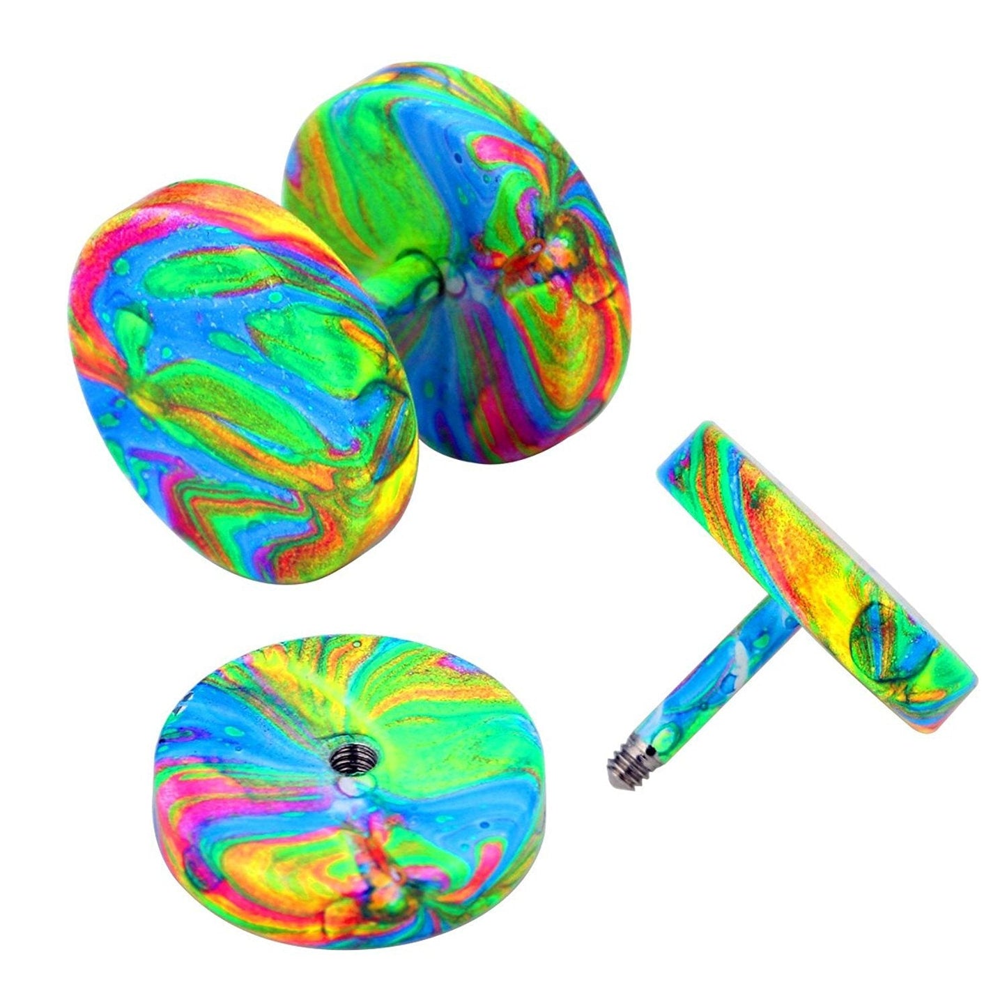 JEWELRIESHOP Fake Plugs Faux Gauge Earrings Stainless Steel Studs Circle Flat Back Cheater Illusion Tunnel Dumbbell Barbell Earrings Fake Ear Plugs for Women (16G, 6pcs, 10mm)