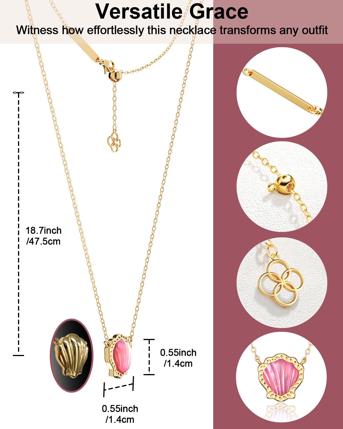 AICase 18K Gold Plated Pendant Necklace for Women,Shell Ivory Mother Of Pearl Fashion Dainty Jewelry,Anniversary Birthday Gifts for Women/MoM/Sister/Friends/Her/Wife/Grandma/Coworker_Hot Pink