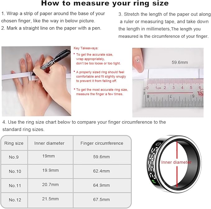 Smart Health Ring with Screen,for Women Men Fitness Tracker Heart Rate, Blood Oxygen, HRV, Sleep Monitoring, Step Counting, IP68 for iPhone and Android, No Subscription Fee (Black, 12#)