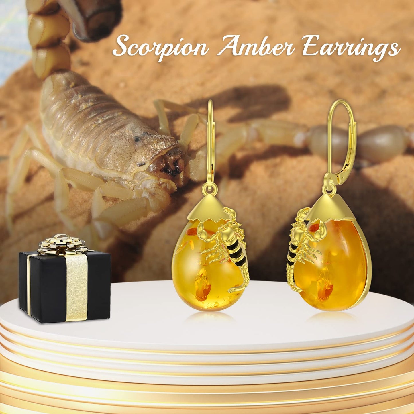 TIGER RIDER Scorpion Amber 925 Sterling Silver French Clasp Earrings Dangle Earrings Jewelry Gift for Women