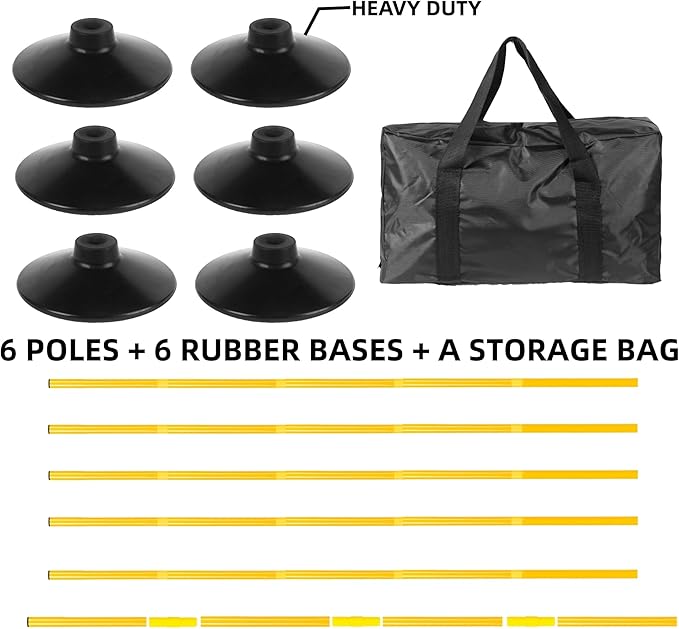 Agility Training Poles for Soccer/Dog/Horse,Adjustable Football Basketball Speed and Agility Training Equipment,Set of 6,5.4FT with Round Rubber Base