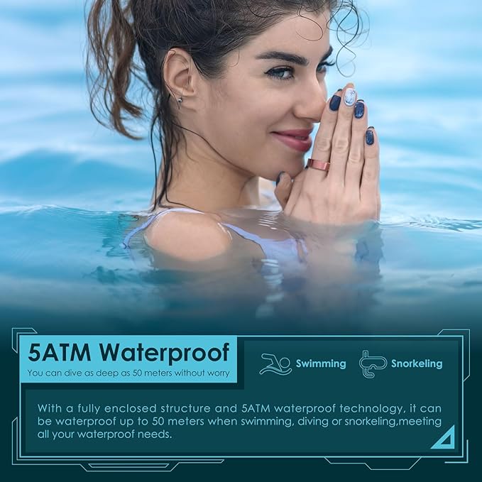 Smart Ring Health Monitoring 5ATM Waterproof Fitness Tracker with Glossy Titanium Surface Blood Oxygen/Sleep/Stress Tracking Women?™s Cycle Prediction Sport Ring Compatible with iOS/Android Ink 11