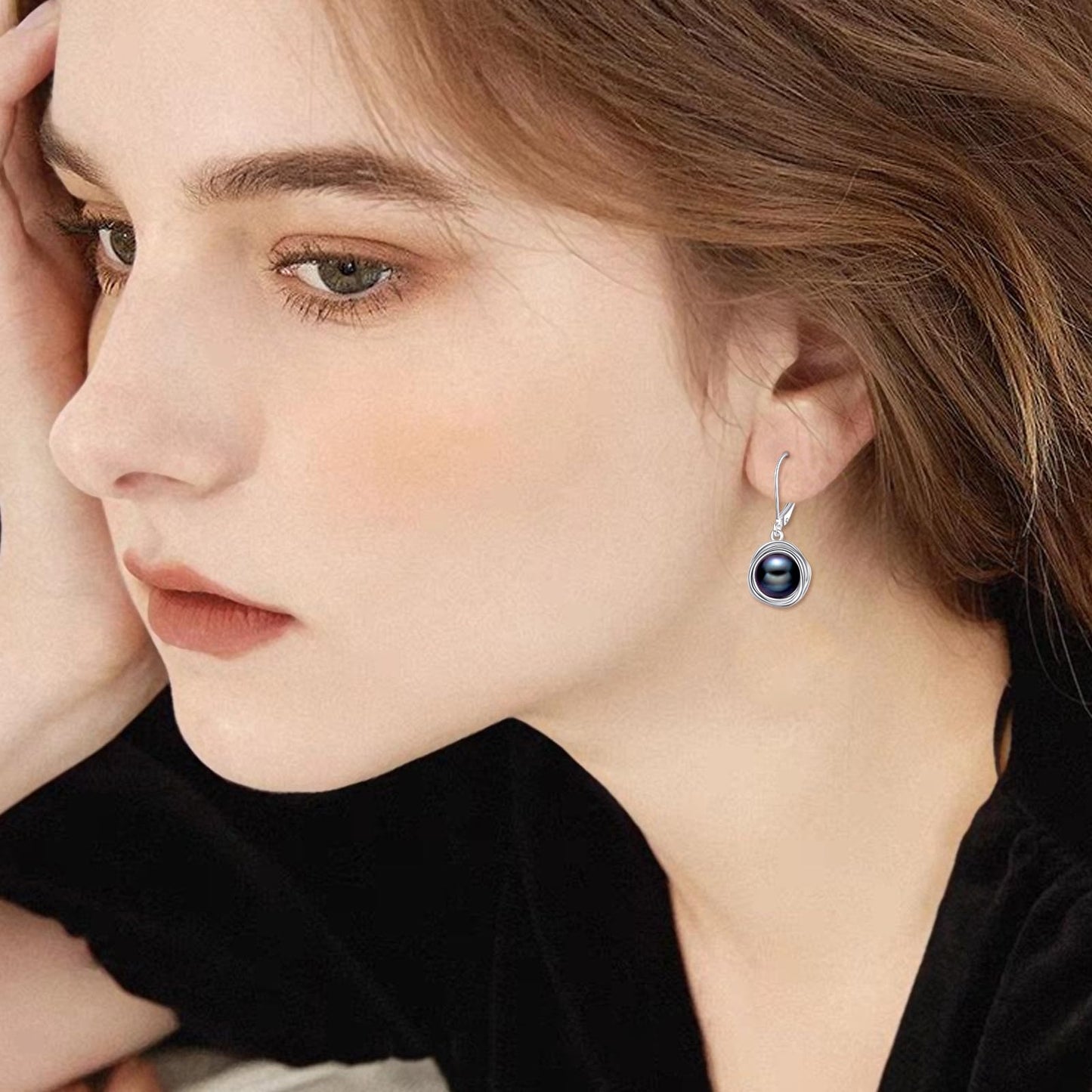 POPLYKE Freshwater Black Pearl Earrings for Women - 925 Sterling Silver Leverback Dangle Earrings - Black Pearl Jewelry Gifts