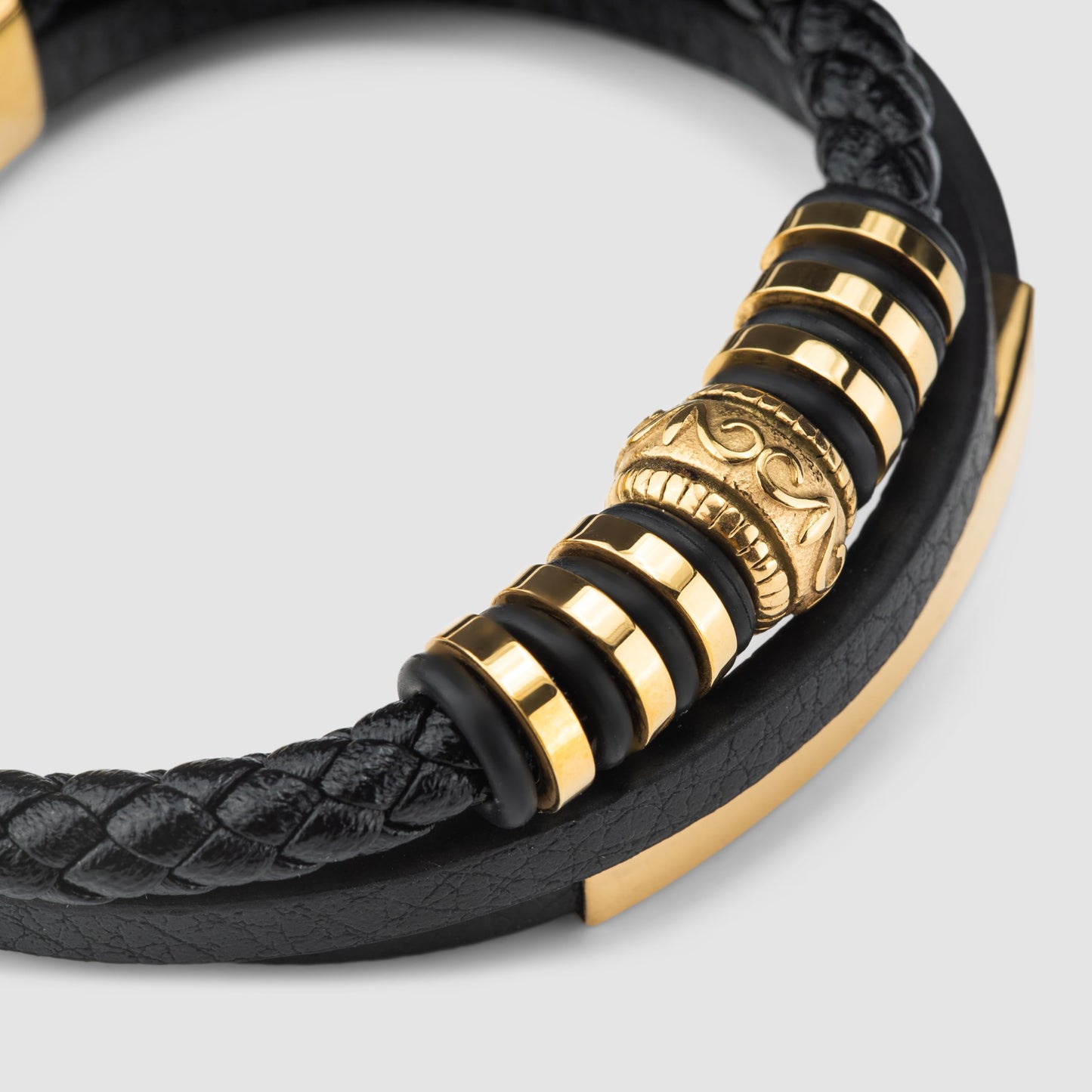 SERASAR Mens Bracelets Leather and Steel Gold Men Bracelet Cowhide Gift Box Braided Stainless Jewelry Wrist Band Cuff Wrap Rope Bangle Dad Man Pulseras para Hombres Cuero Regalo