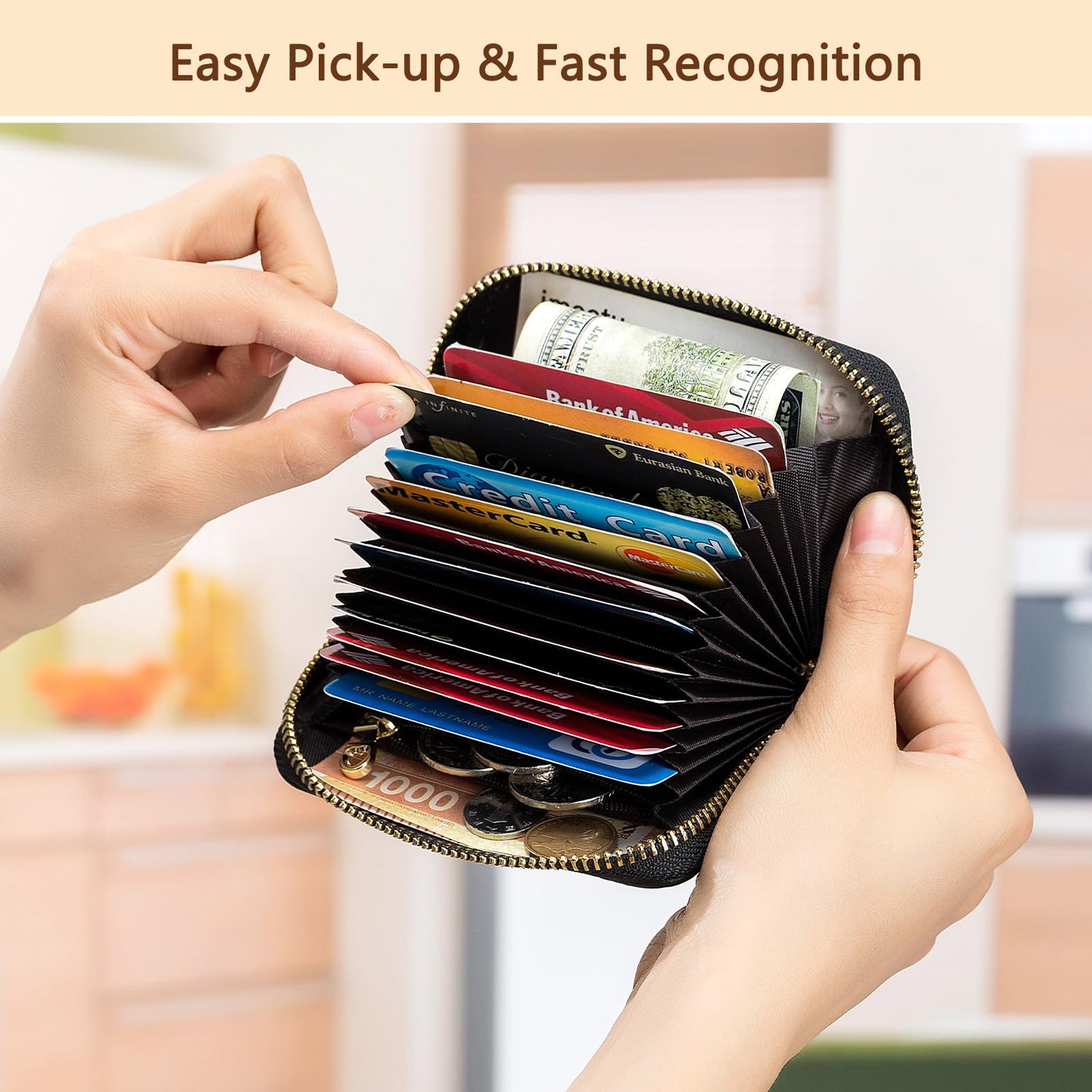 imeetu RFID Credit Card Holder, Small Leather Zipper Card Case Wallet for Women (Lite,Yellow)