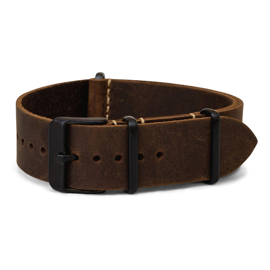 Benchmark Basics Leather Watch Band - Crazy Horse Oiled Leather One-Piece Watch Straps for Men & Women - Choice of Color & Width - 18mm, 20mm, 22mm or 24mm (24mm, Dark Brown PVD)