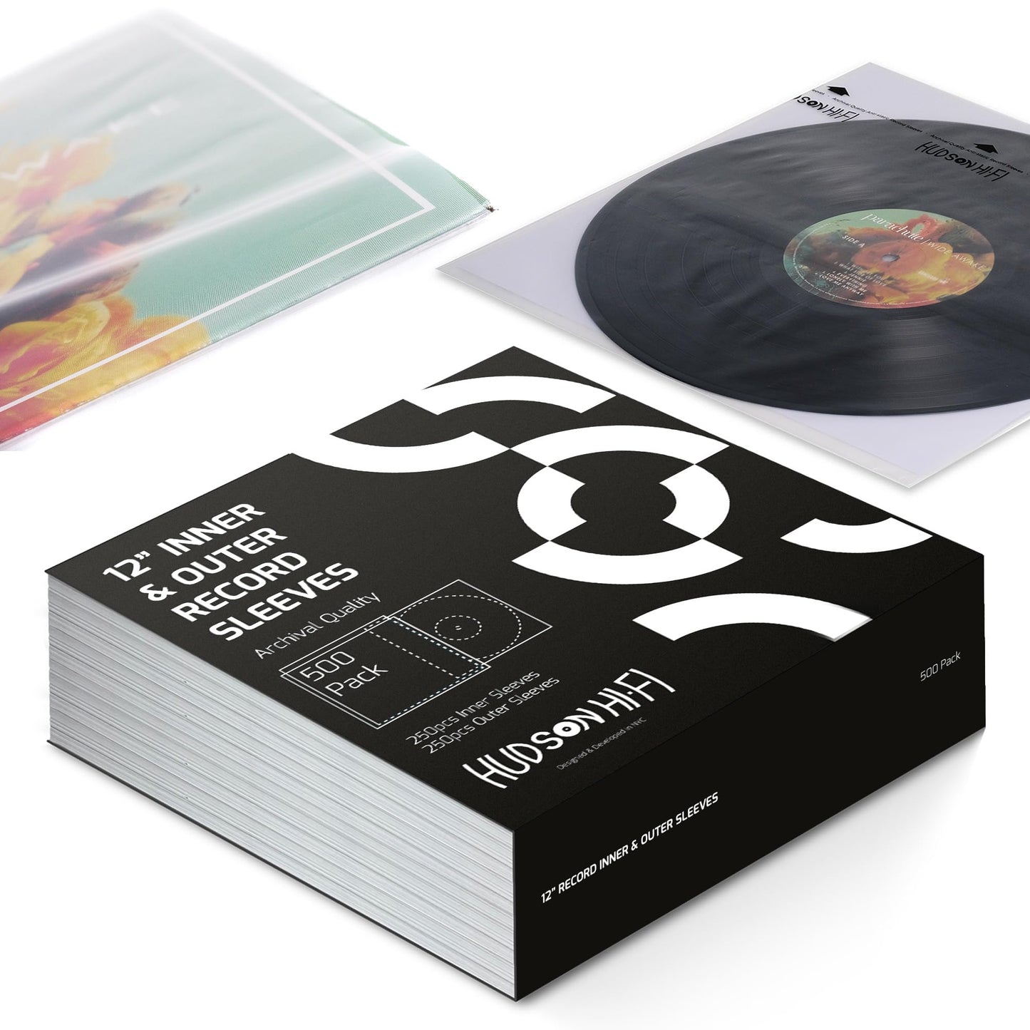 Hudson Hi-Fi Anti-Static Vinyl Record 250 Inner 250 Outer Sleeves - Ultimate LP Protection from Scratches, Dust & Dirt- Acid Free Thick Rice Paper
