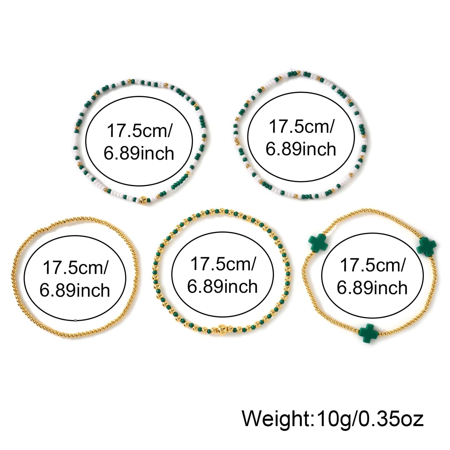 Bohxantium St. Patrick's Day Green Beaded Cross Bracelet for Women Stackable Lucky Stretch Gold Beads Ball Jewelry Cross Charm Holiday Bracelet Party Festive Friendship St. Patrick's Gifts for Women