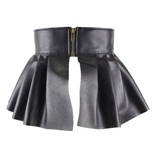 U Scinan Women's Dress Belt PU Leather Pleated Fashion Stretchy Peplum Cinch Belt Skirt Style Elastic Wide Waistband