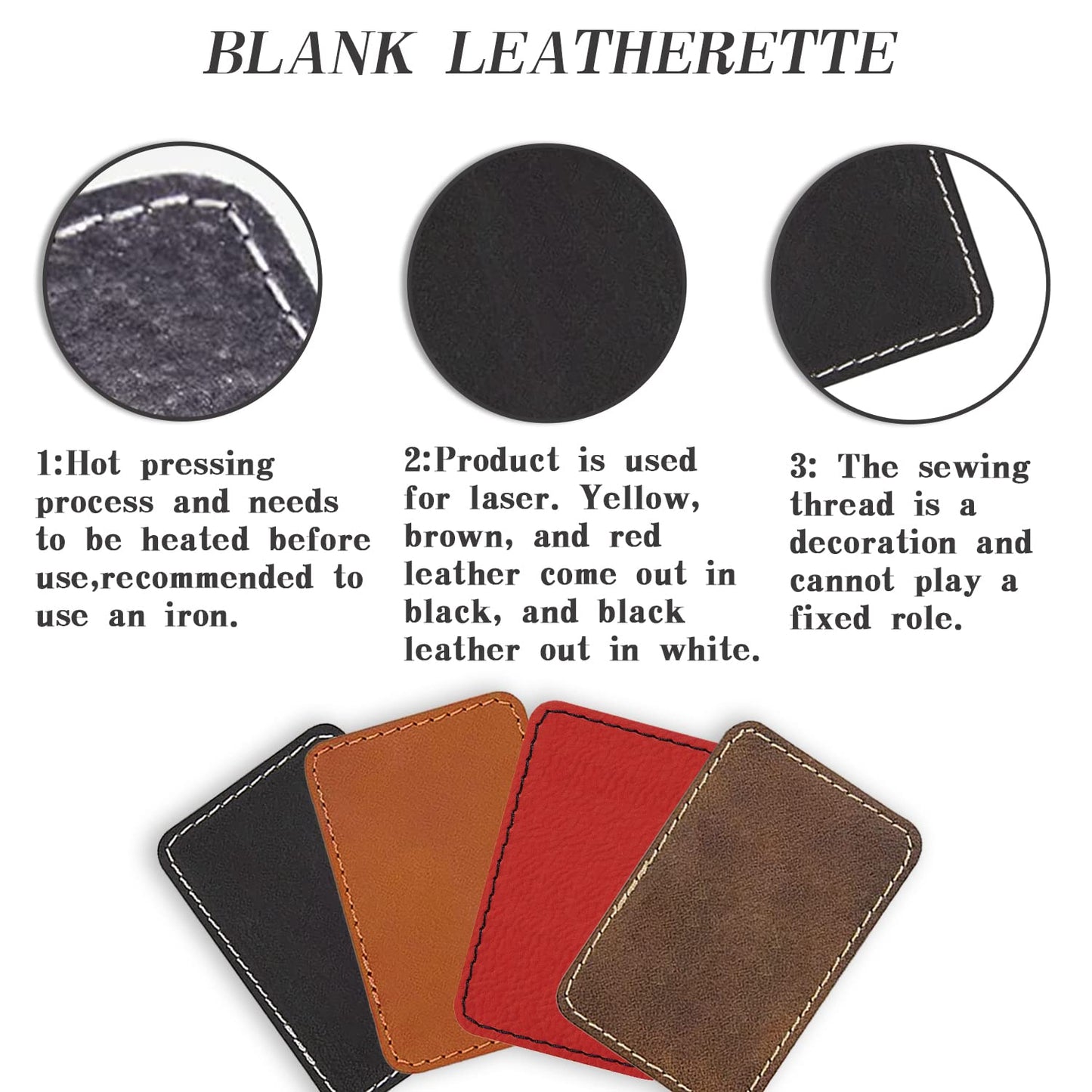 60 Pieces Black-Wihte Laserable Hat Patches with Heat Press/Transfer Adhesive Iron-on Blank Rectangle Laser Engraving Leatherette Sheets Engrave Faux Leather Supplies(3 inch×2 inch)