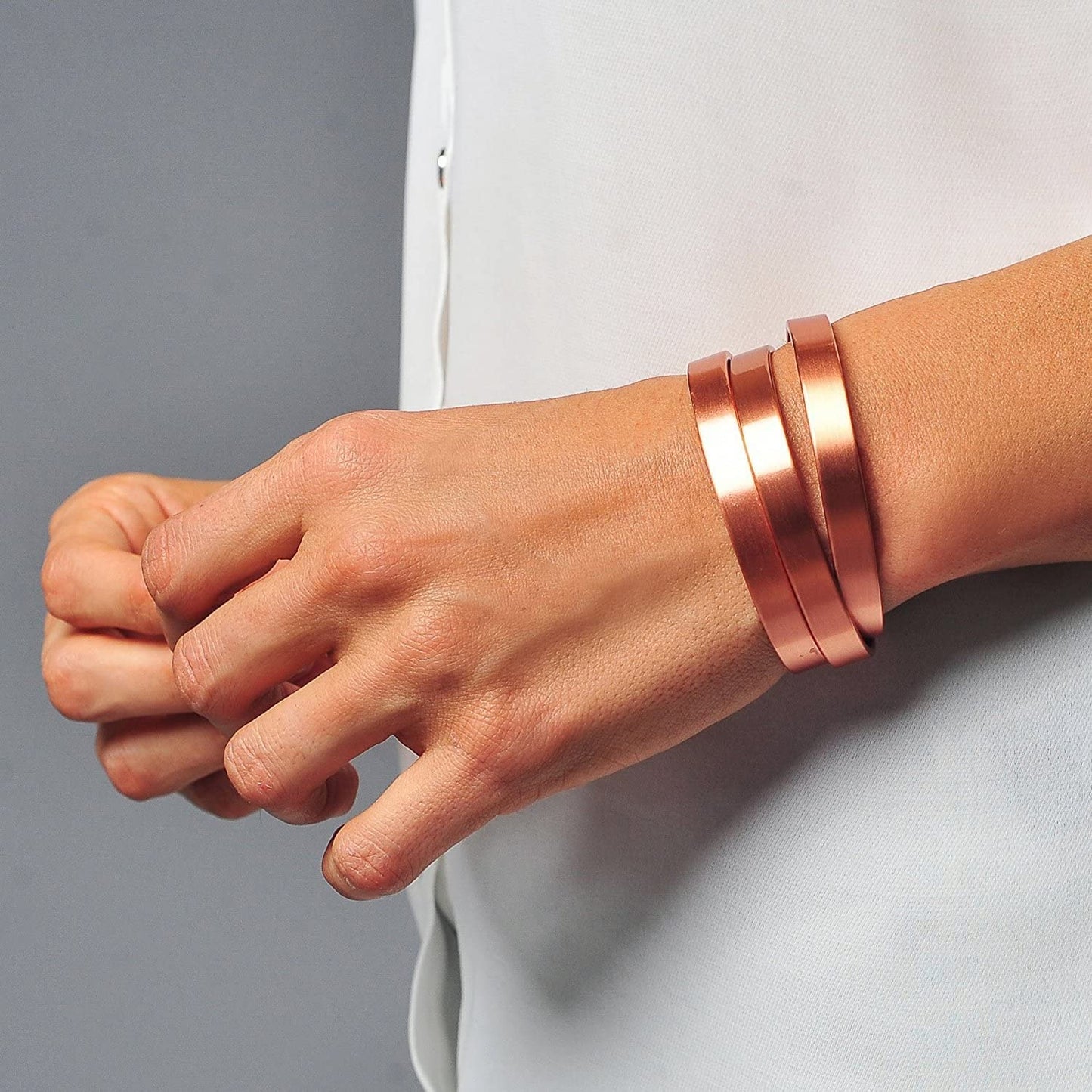 Earth Therapy Minimalist Matte Copper Magnetic Cuff Bracelet For Men and Women - Adjustable - Ultra Strength