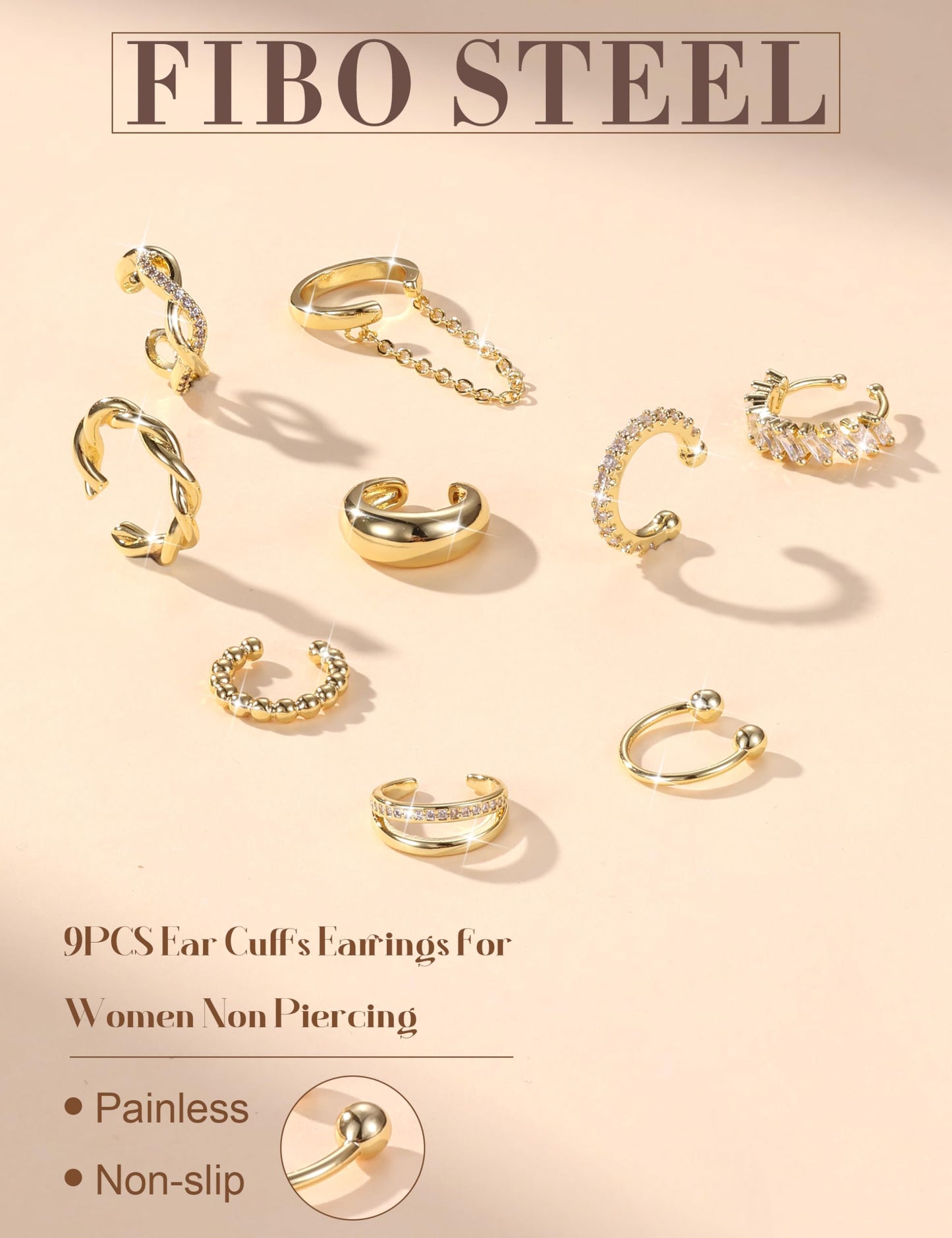 9PCS Ear Cuff Earrings for Women Non Piercing 14K Gold Plated - Hypoallergenic Adjustable Ear Cuffs Trendy Non Tarnish Clip on Cartilage Fake Earring Stacks Wrap Jewelry