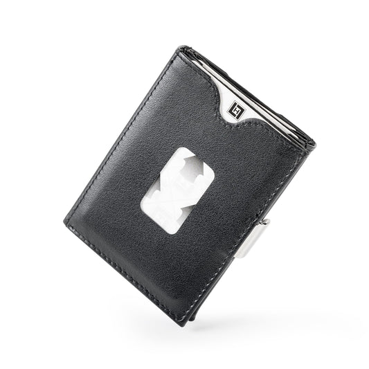 LIULIHUA LLH Leather Trifold Wallet - RFID Blocking with Stainless Steel Locking Clip Wallet, Minimalist Front Pocket RFID Blocking Credit Card Holder (black)