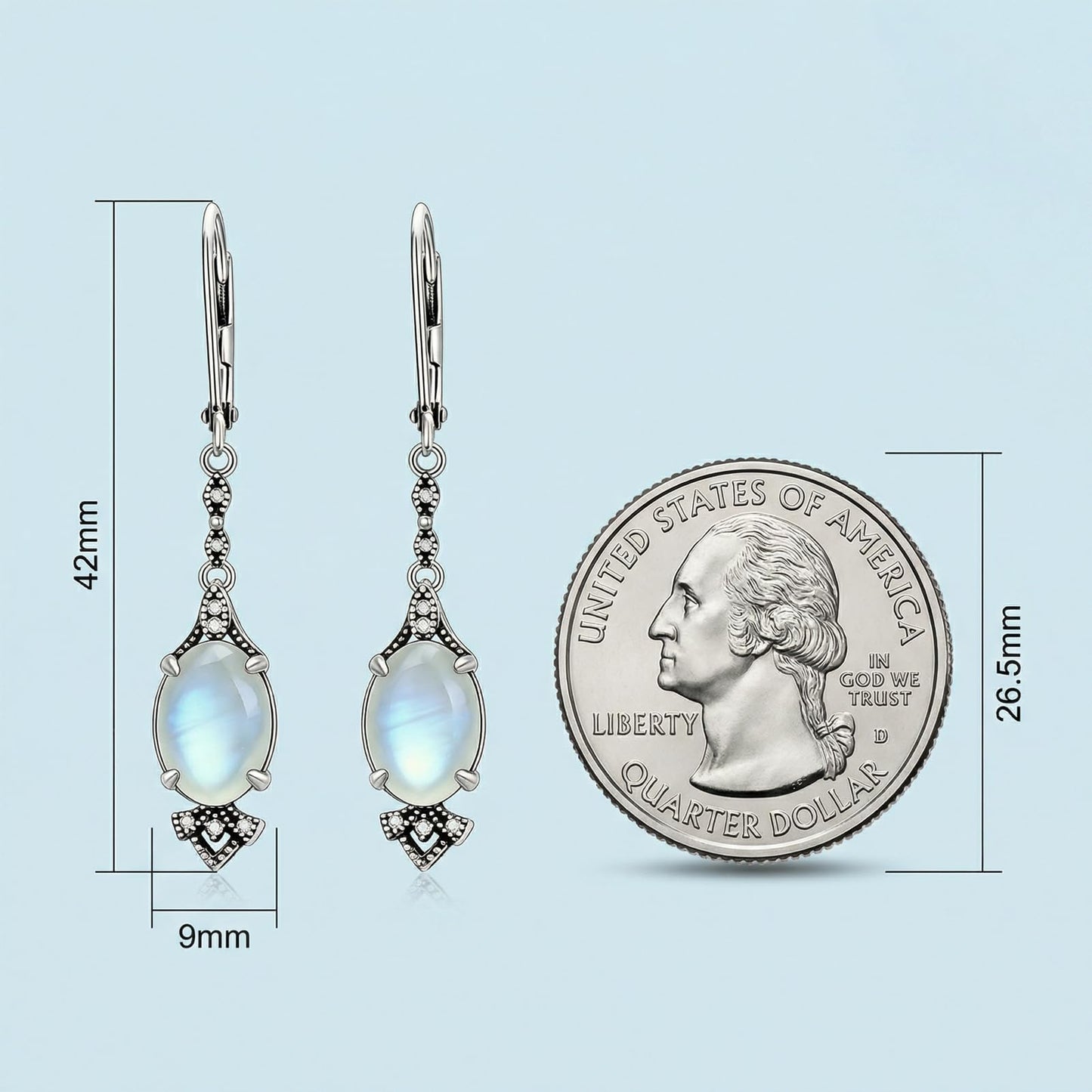 Moonstone Earrings 925 Sterling Silver Vintage Retro Antique Looking Leverback Dangle Drop Earrings Anniversary Jewelry Gifts for Women