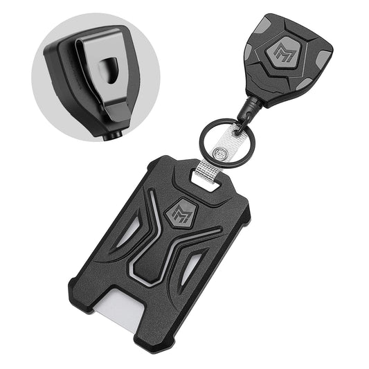 MNGARISTA 1 Pack Heavy Duty Badge Holder, Vertical ID Card Holder for Credit Cards, Clear ID Window, All PC Polycarbonate Plastic Housing, 5 Cards Capacity, Built-in Elastic Clip, Black
