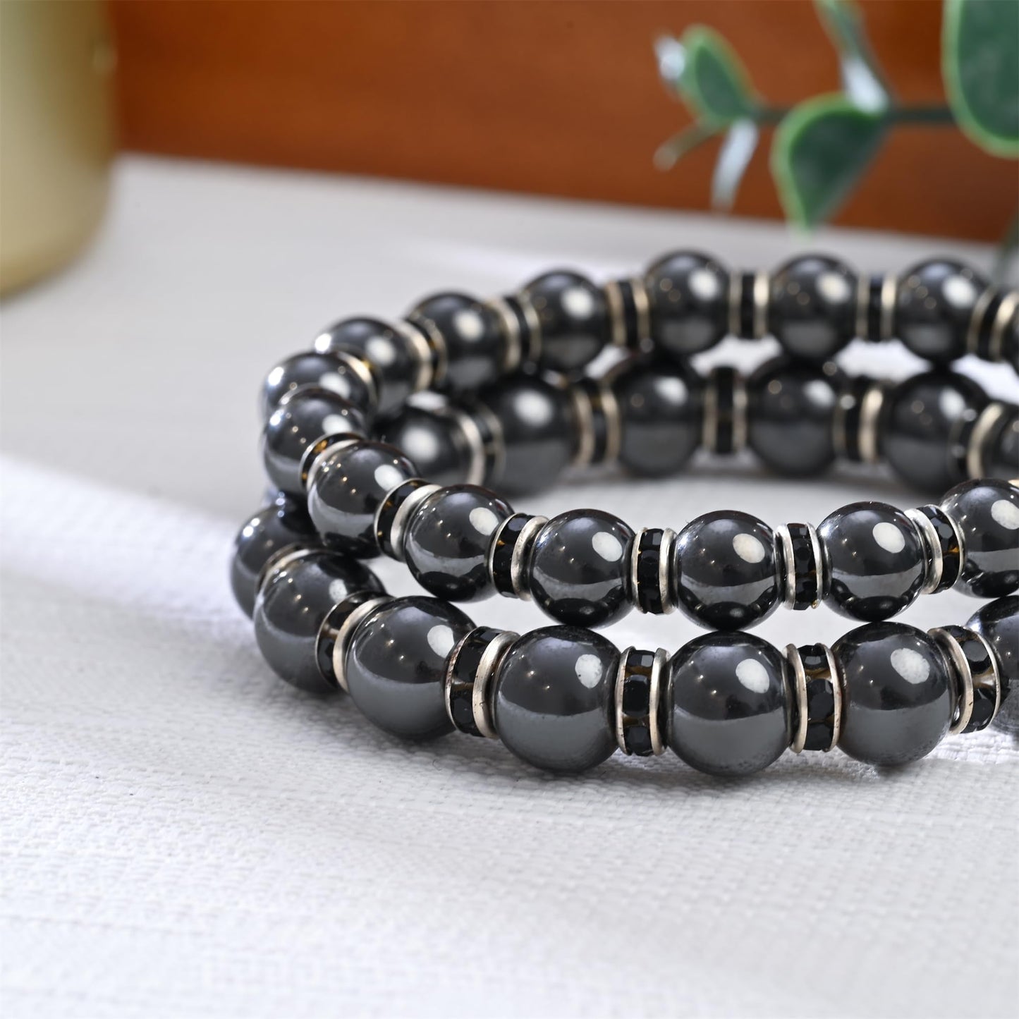 Apocalyptic-K Women's Magnetic Bracelet，Hematite Bracelets，Magnetic Bracelets With Zirconia,Handmade Stretch Bracelet，Eliminates static electricity. (Black Zirconia,6MM)