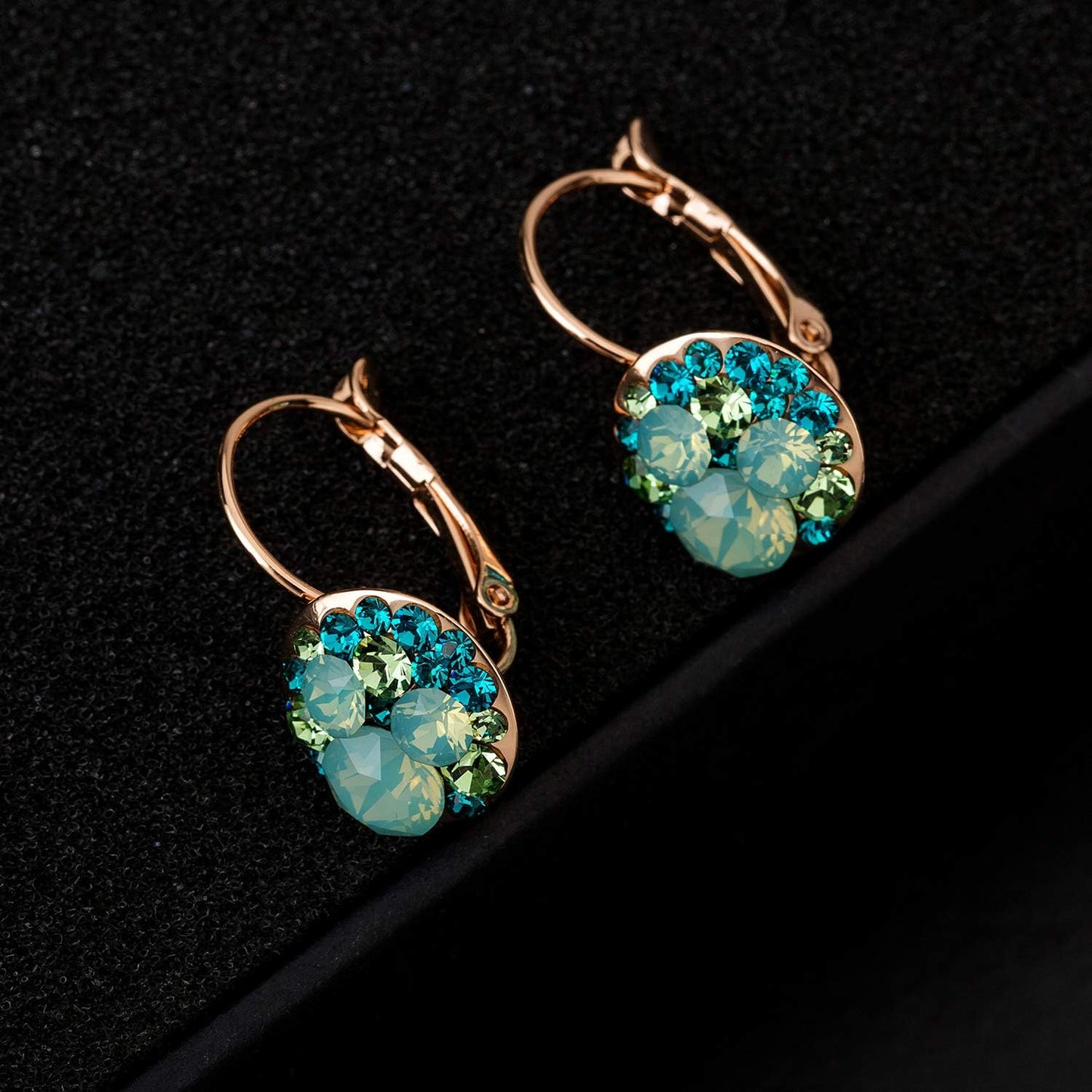 Multicolored Austrian Crystal Drop Earrings for Women 14K Gold Plated Hypoallergenic Leverback Hoop Earrings