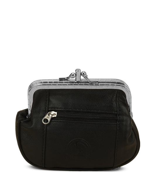 Leatherboss Genuine Leather Large Coin Purse Double Frame Wallet With Zipper Pocket, Black