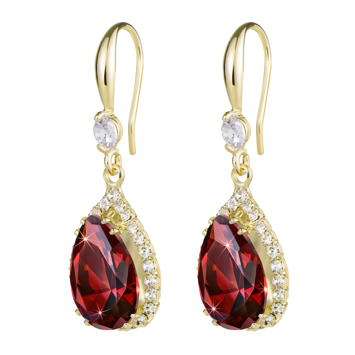 Linawe Ruby Imitation Diamond Dangle Earrings for Women, 14K Gold Rhinestone Cubic Zirconia Crystal Teardrop Earrings, Wedding Bride Bridesmaids Earrings, Birthstone Jewelry