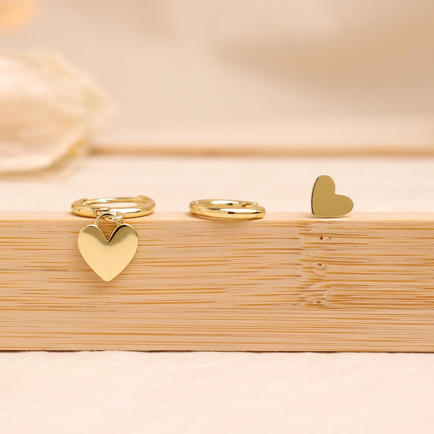 Frigotine Gold Heart Stack Earrings Set for Women 3 Pairs Trendy Dainty Small Hoop Huggie Stud Hypoallergenic Dangle Cartilage Wedding Prom Fashion Jewelry Gift