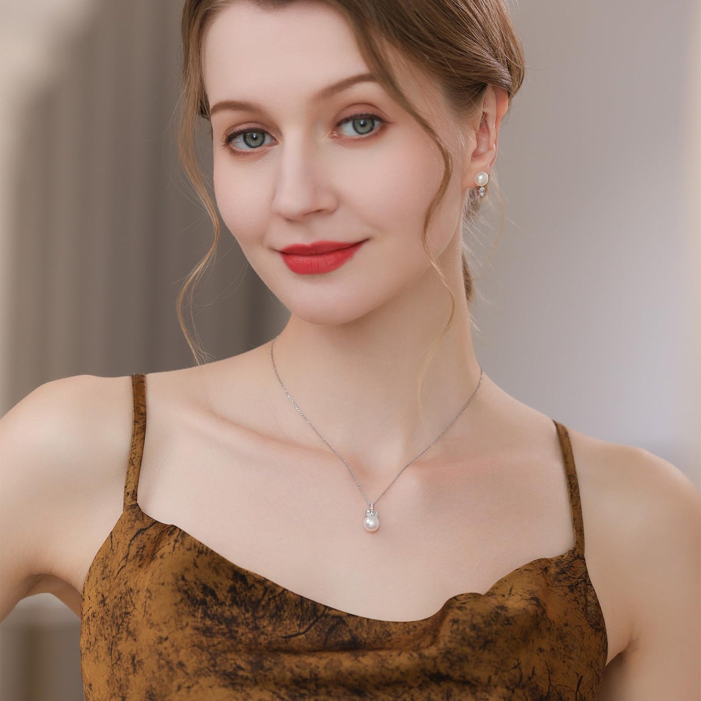 Orapearl Freshwater Pearl Pendant Necklace AAAA 8mm Elegant Jewelry Gift for Wife Mom Girlfriend Her Women with 925 Sterling Silver Chain June Birthstone for Anniversary Birthday Wedding