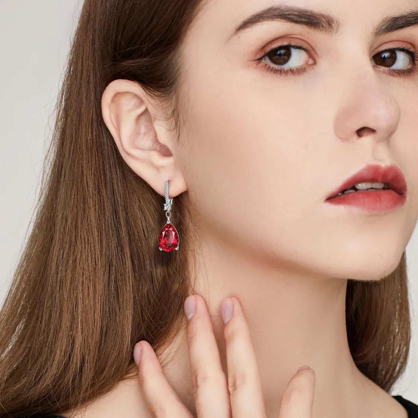 BAMIKI Sterling Silver Teardrop Leverback Dangle Earrings for Women Hypoallergenic, 10×14mm Pear Garnet Birthstone Red Cubic Zircon Drop Earrings Trendy Jewelry Gifts for Wife Daughter Mother