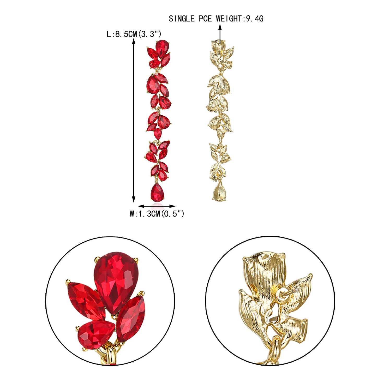EVER FAITH Rhinestone Crystal Chandelier Dangle Earrings for Women, Art Deco Marquise Teardrop Bridal Wedding Long Drop Earring for Prom Red Gold-Plated-Base