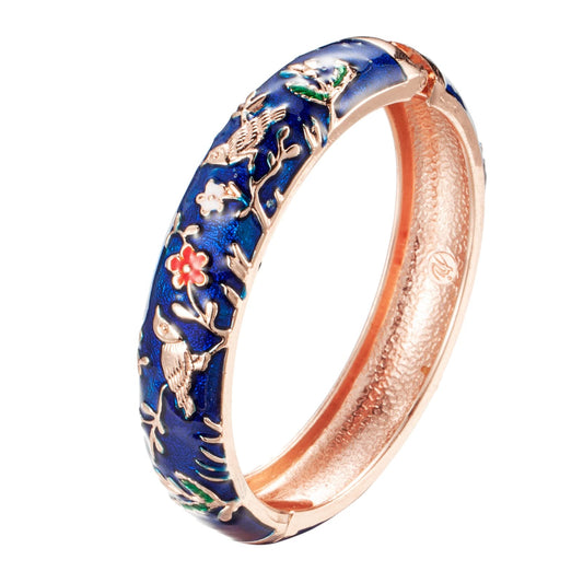 UJOY Colors Handcraft Jewelry Cloisonne Bracelet Enamel Bird Spring Hinged Womens Bangles Gifts Box 55C49 Navy Blue