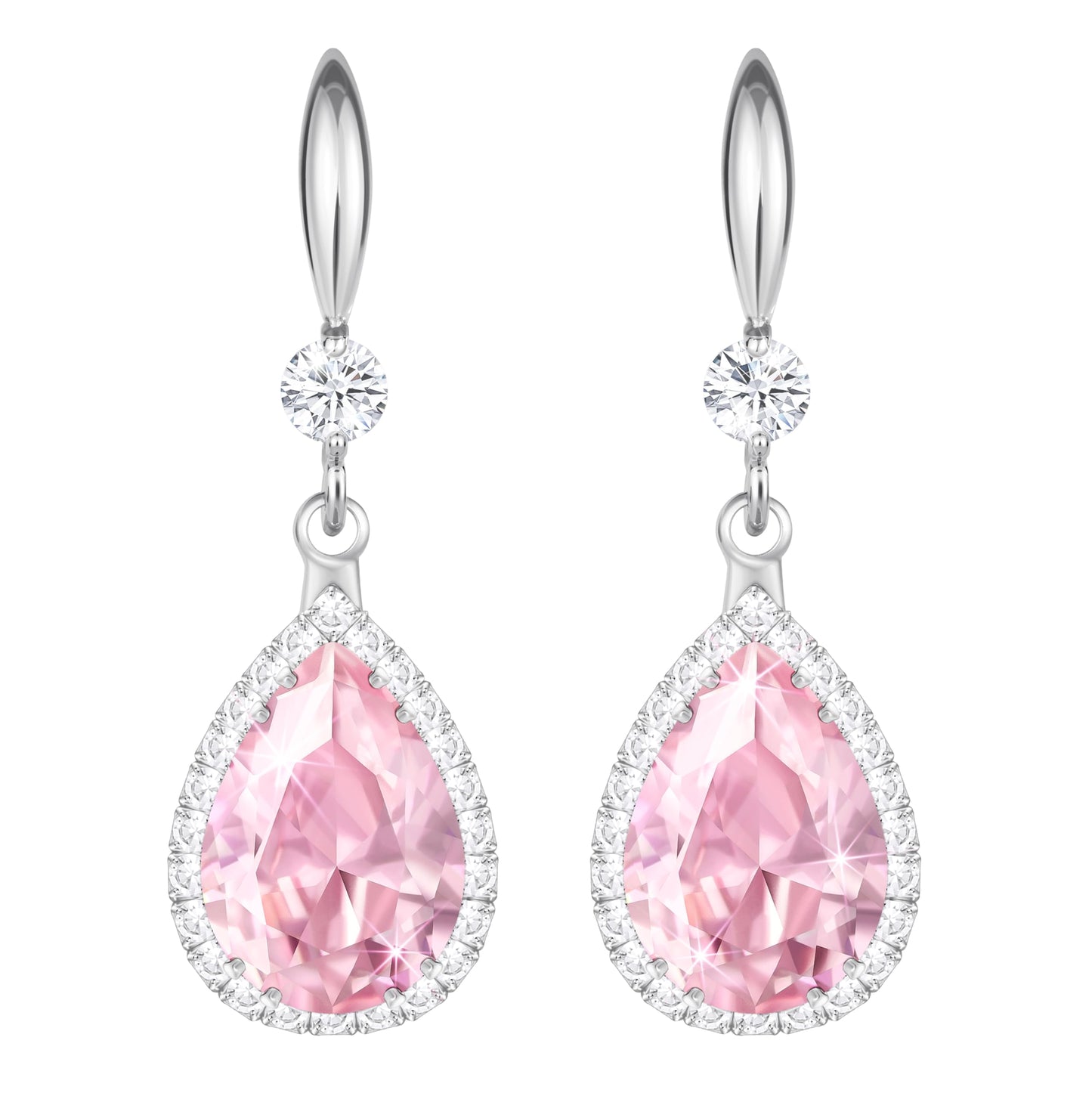 Linawe Pink Imitation Diamond Dangle Silver Chandelier Earrings, Rhinestone Cubic Zirconia Crystal Birthstone Earrings for Women Mom, Wedding Drop Earrings Bride Bridesmaids