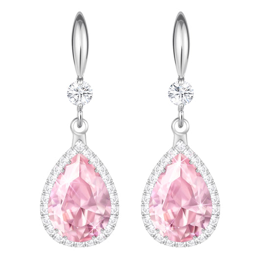 Linawe Pink Imitation Diamond Dangle Silver Chandelier Earrings, Rhinestone Cubic Zirconia Crystal Birthstone Earrings for Women Mom, Wedding Drop Earrings Bride Bridesmaids