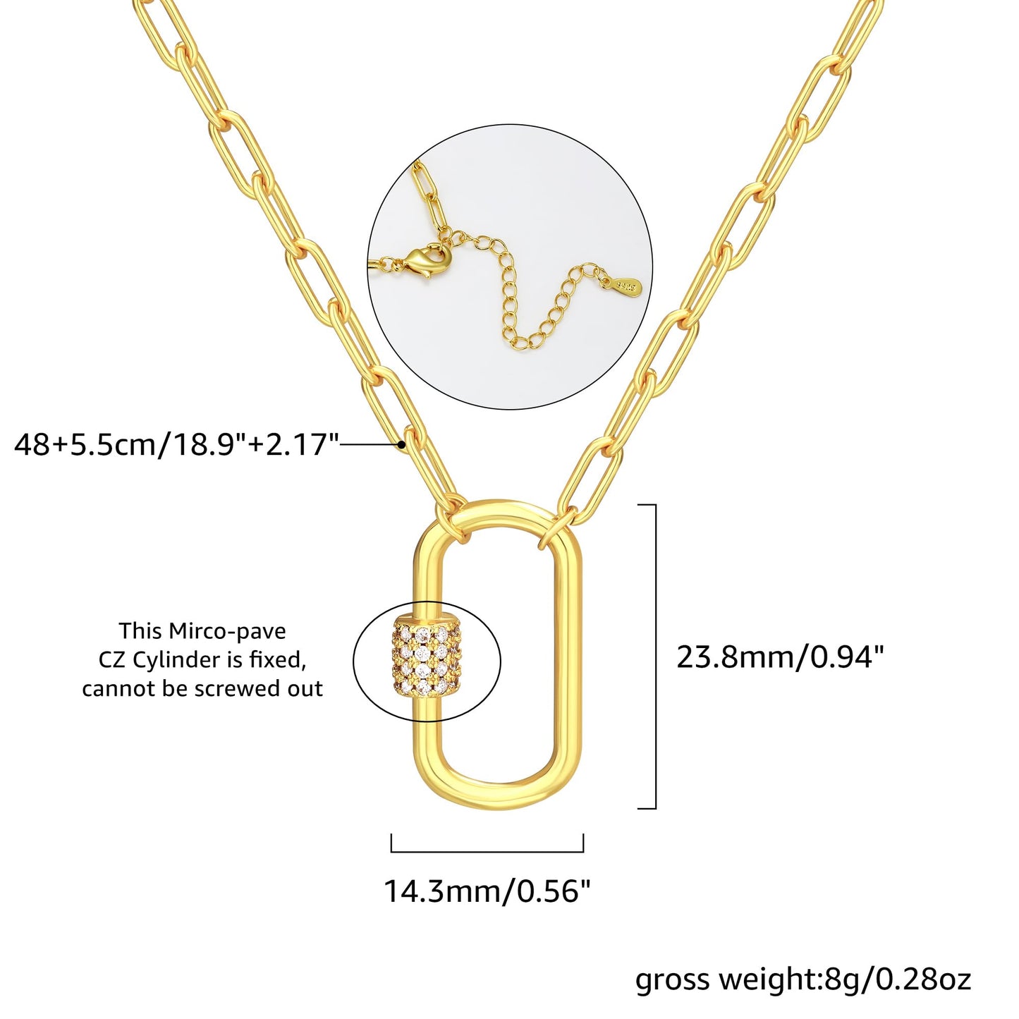 BONJOULRY Carabiner Necklace for Women 18K Gold Plated Charm Holder Necklace Lock Necklace Birthday Valentines Day