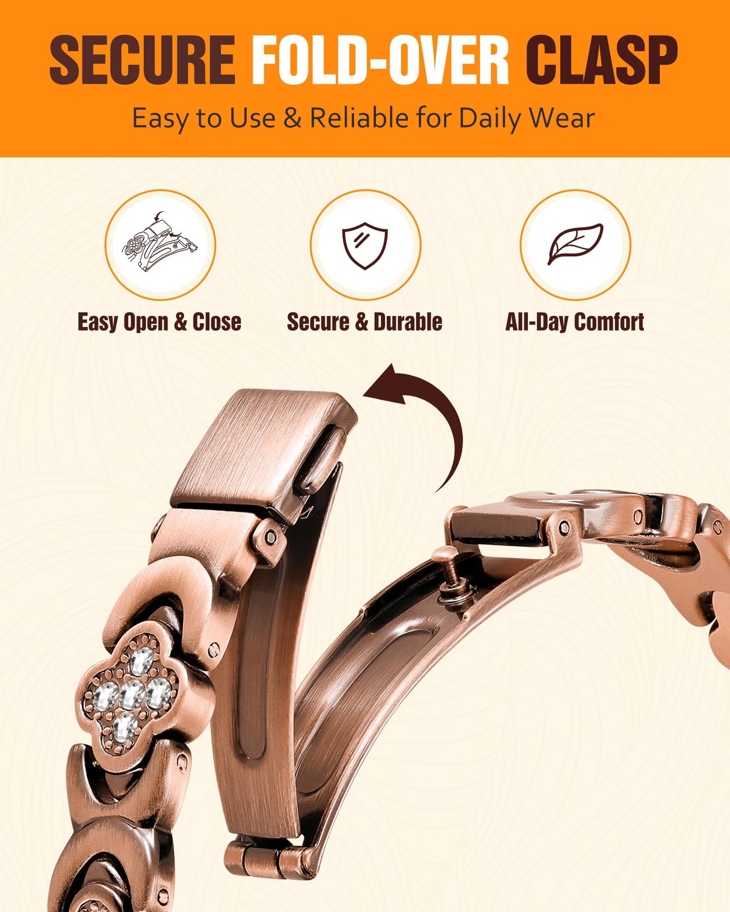 Jecanori Pure Copper Bracelet for Women, Ultra Strength Magnetic Therapy Bracelets with 3800 Gauss Magnets，Four-leaf clover jewelry
