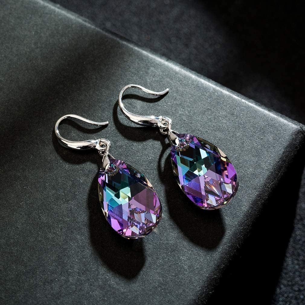Austrian Crystal Teardrop Dangle Hook Earrings for Women 14K Gold Plated Hypoallergenic Jewelry (Vitrail Light)