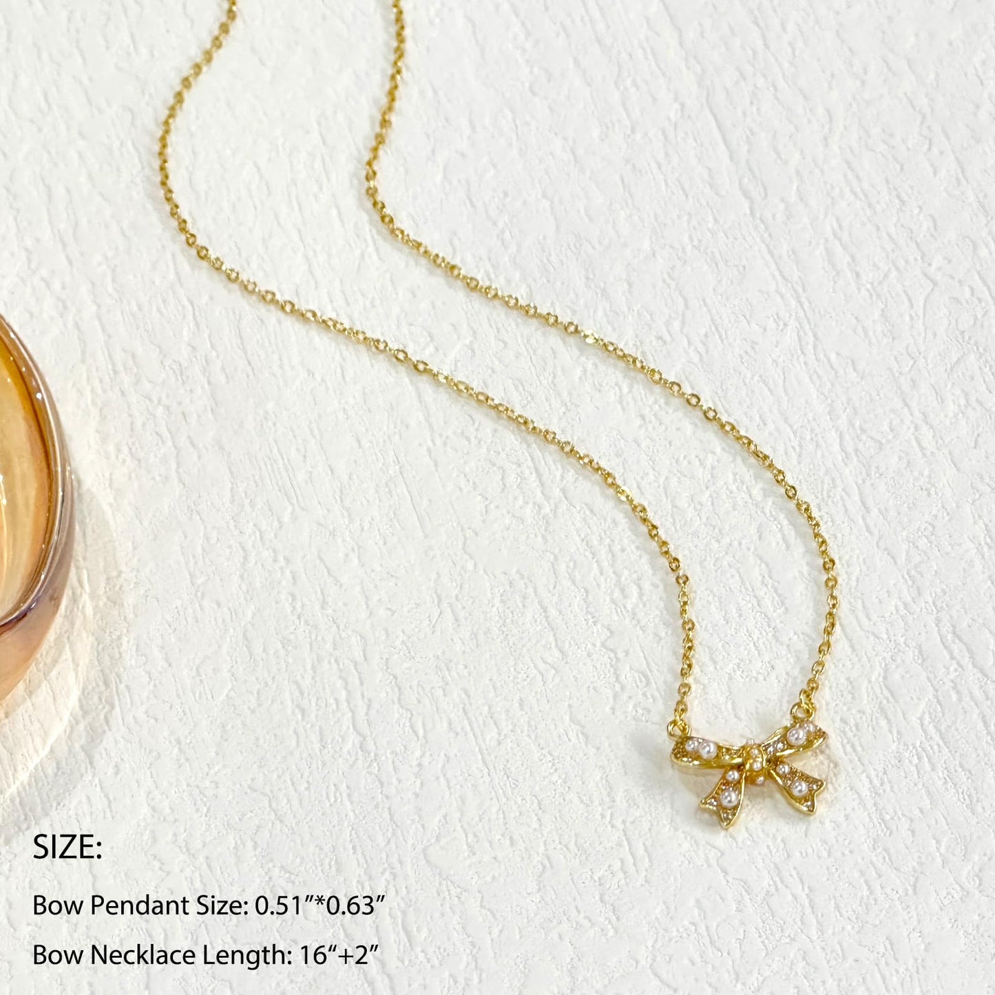 Zeffy Gold Bow Necklace for Women, Cute Shiny Rhinestone Pearl Bow Pendant Necklace Thanksgiving Christmas Valentine Jewelry Gift