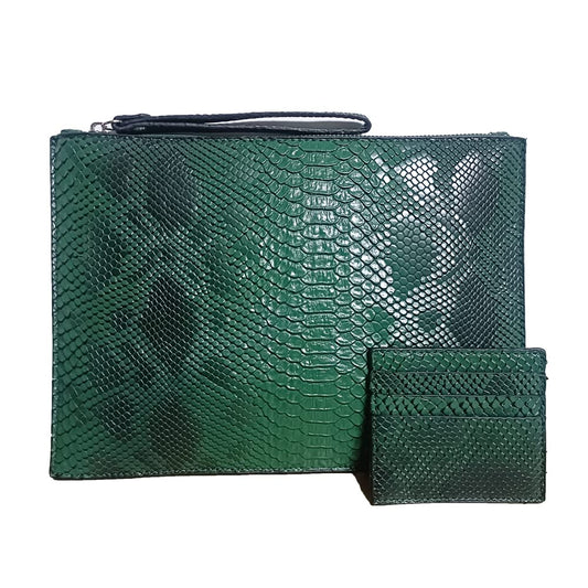 NIGEDU Women Clutches Fashion Snakeskin PU Leather Party Envelope Purse Bag with Hand Strap (Green)