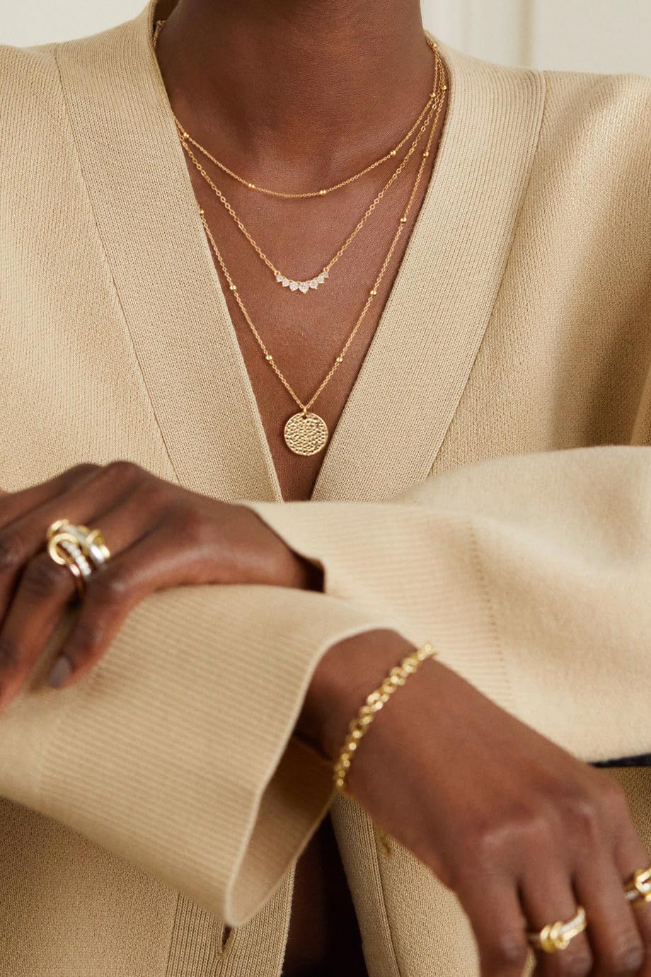 AGWOLF Gold/Silver Layered Necklaces for Women,Dainty 14k Gold Plated Stackable Choker Necklaces for Women,Trendy Layering Coin Chain Pendant Jewelry Set Gifts